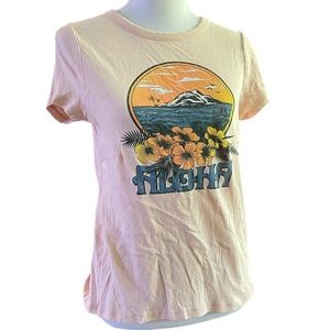 Chaser “aloha” crewneck short sleeved casual graphic t-shirt light pink size L